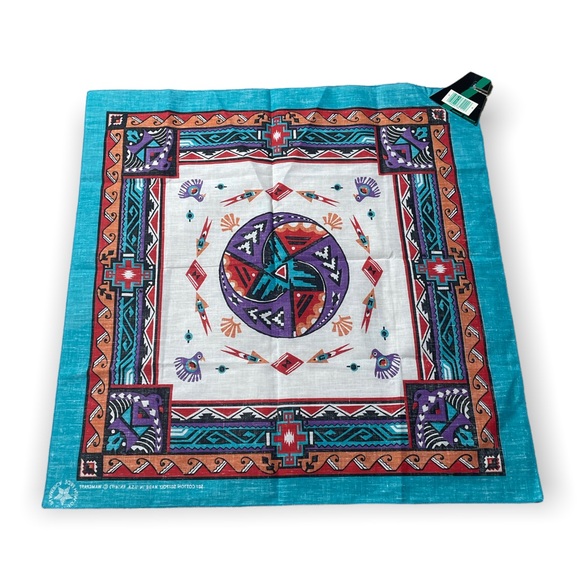 NWT Deadstock Vintage Wamcraft Colorful Native American Style Bandana Made USA - Picture 6 of 7